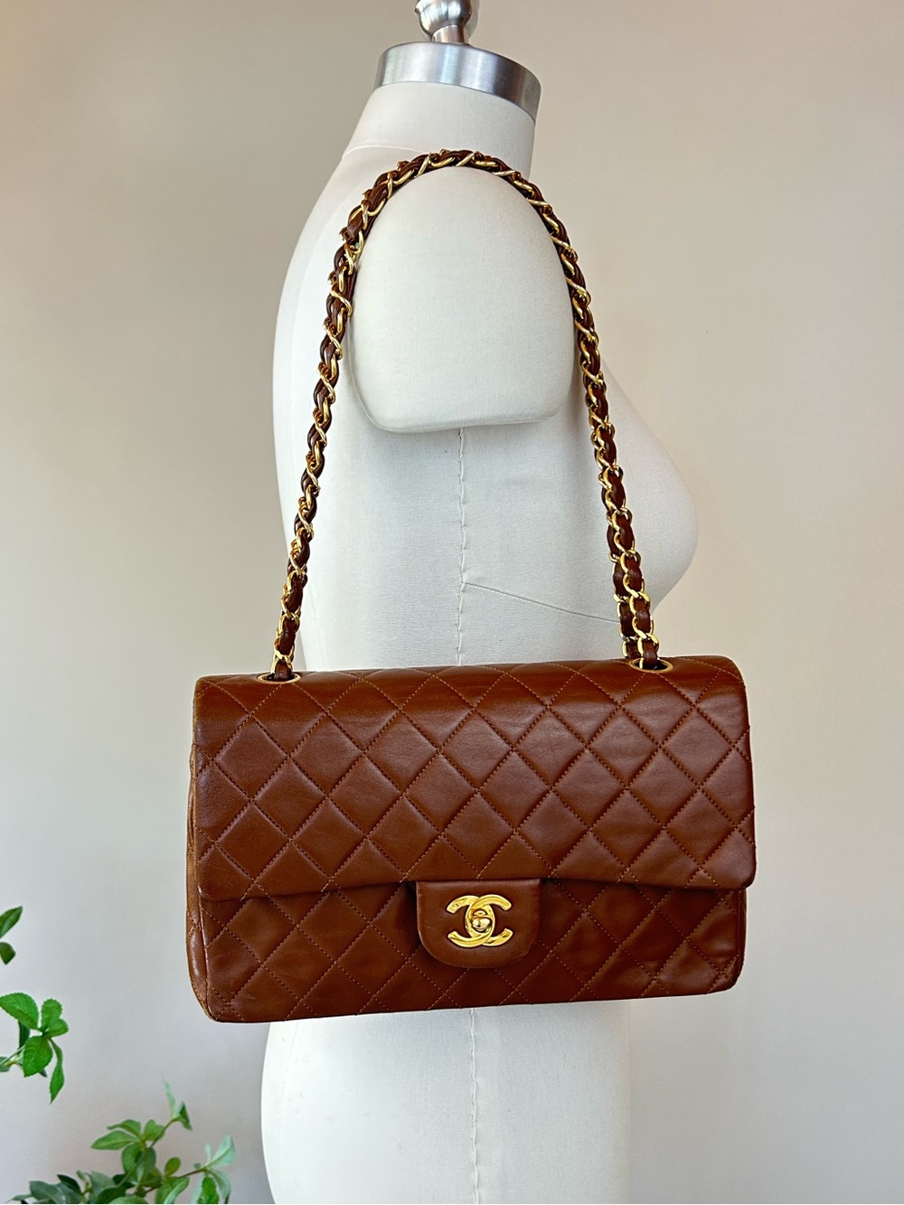 CHANEL Vintage Quilted Lambskin Double Flap Bag Caramel Series 1